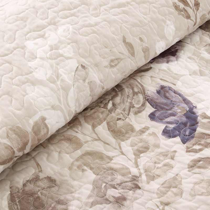 Collection de courtepointe très grand / très grand. Imprimé floral aquarelle, matériau en microfibre, tissu doux avec revers 6 pièces avec coussins décoratifs. Décoration, lavable
