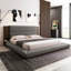 Lit plateforme tapissier de plancher avec tête de lit en bois allongée et tablette de chevet, aucun sommier nécessaire, très grand, gris-1147448069