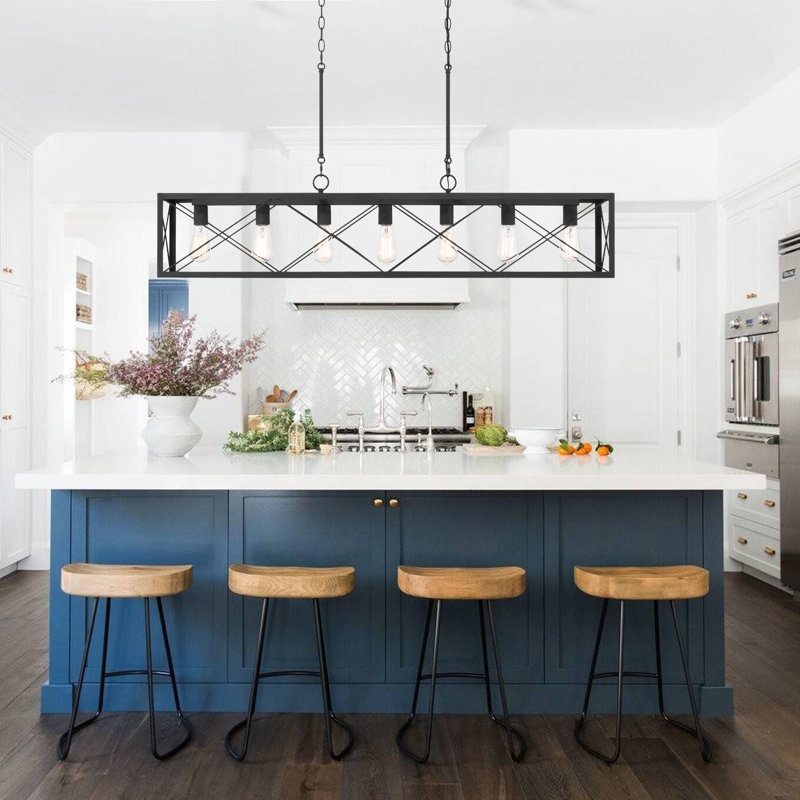 7 - Light Kitchen Island Steel Dimmable Chandelier, Aged Zinc