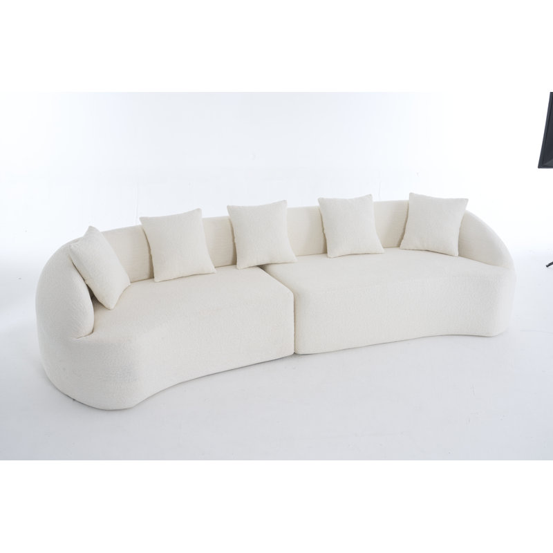 Canapé incurvé sans dossier, canapé modulaire de 110 po avec dossier incurvé, aucun assemblage requis, Blanc
