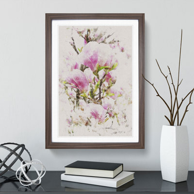 Pink Magnolia Blossom Flowers - Framed Print
