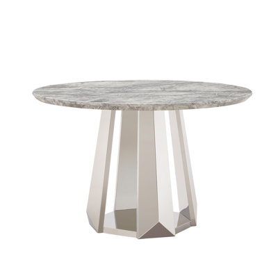 47" Round Marble Dining Table, Modern Kitchen Table with High Gloss Faux Marble Tabletop and Stainless Steel Base for Dining Room, Kitchen(only table)