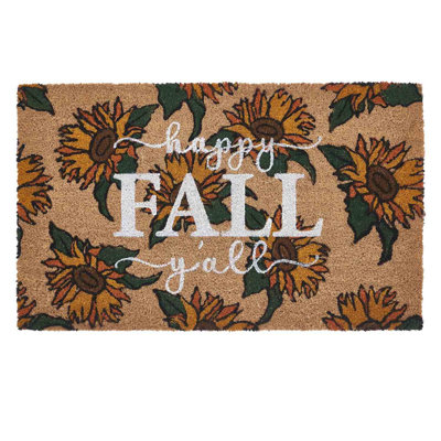 August Grove® Home Happy Fall Y'all Multicolor Sunflower Coir Outdoor Doormat, 18" x 30"