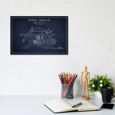 Edward Y. White Motor Vehicle Patent Sketch (Navy Blue) by Aged Pixel - Wrapped Canvas Gallery-Wrapped Canvas Giclée