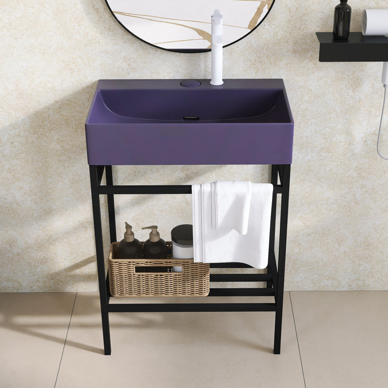 Ensemble de meuble-lavabo autoportant 24 po avec lavabo en céramique 24 po, Mauve / Noir