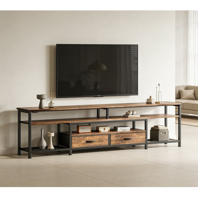 TV Stand For 75 80 Inch TV, Entertainment Center With Power Outlets And LED Lights, 70.9 Inch Media Console With Drawers And Shelves, Rustic Brown