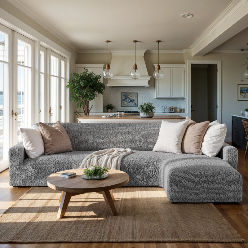Housse extensible pour canapé modulaire - Facile à nettoyer et durable - Collection Comfort, Cendré, Right-Facing Chaise