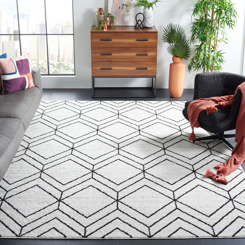 Cargian Geometric Light Gray/Black Area Rug, Rectangle 8' x 10'