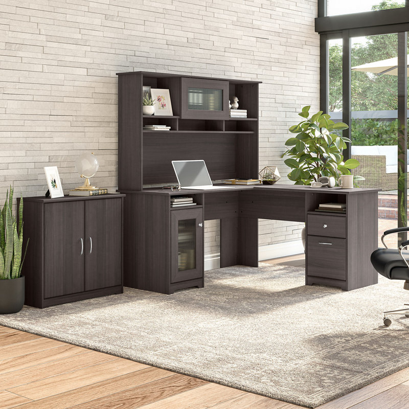 Shelonda 3 Piece Computer Desk Office Set, Heather Gray