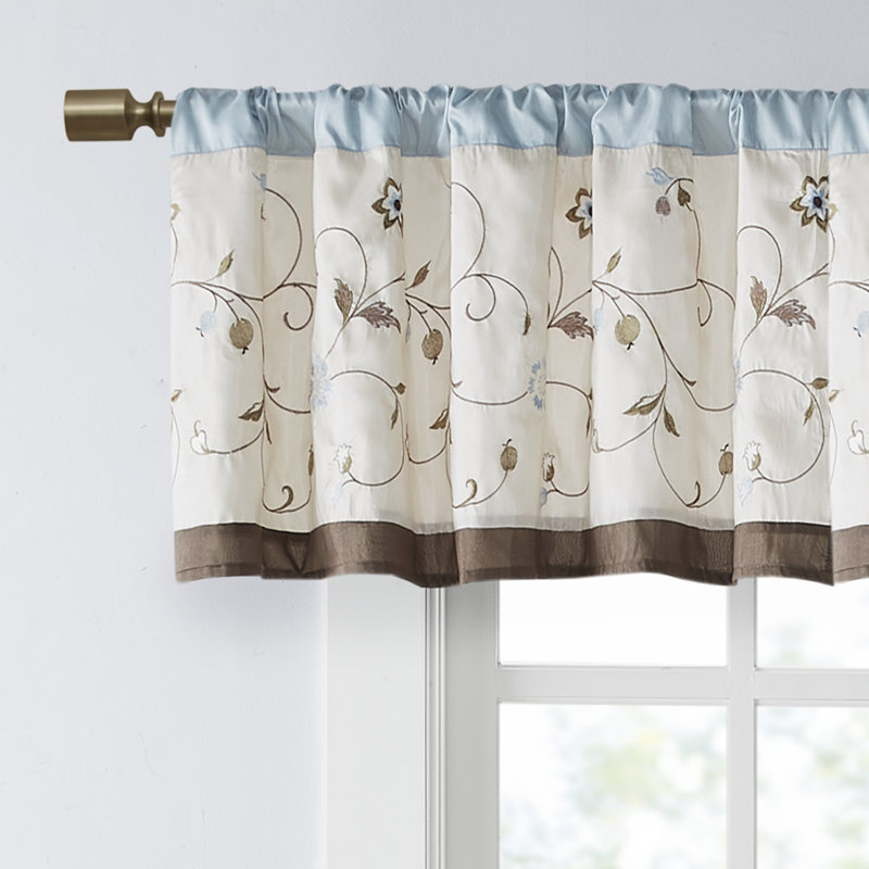 Serene Blue and Beige Floral Embroidered Valance