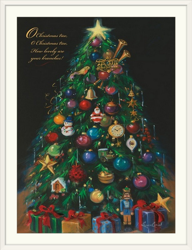 Thuc «Christmas Tree» par Susan Comish, reproduction d'art, Cadre blanc, l 44 po x P 35 po x H 1 po