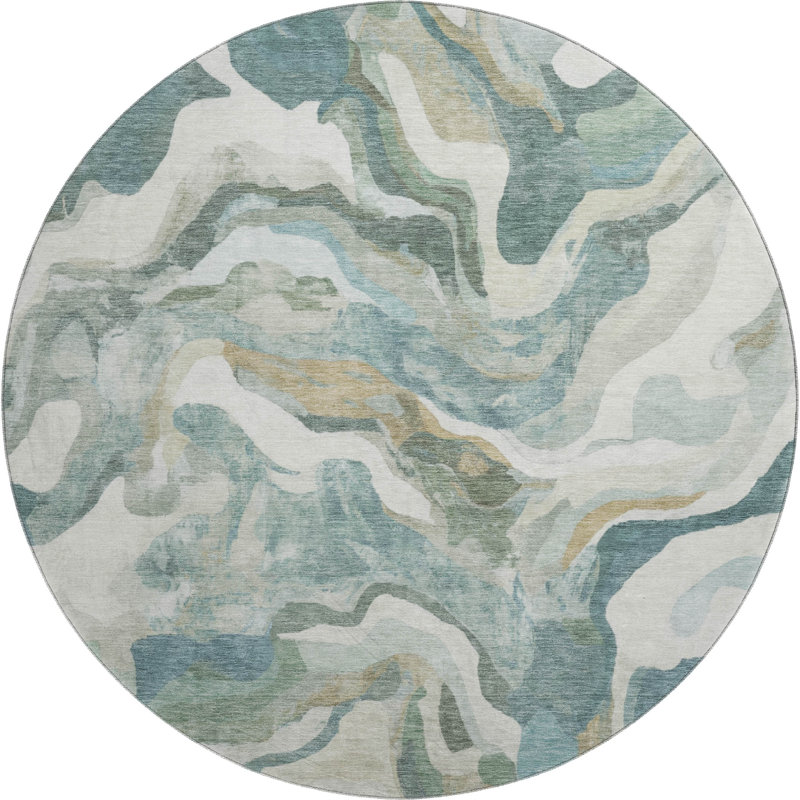 Tapis moderne lavable à la machine de qualité supérieure Mayfield AMF2162, Sarcelle, Rond 8 pi