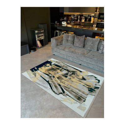 Barcelona Collection Black Abstract Pattern Woven Base Modern Decorative Machine Washable Area Rug