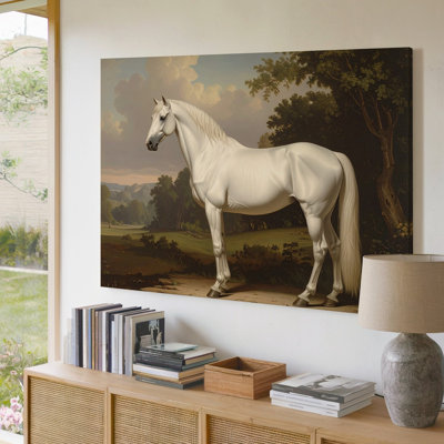 Wall Art Canvas Serene White Horse Canvasclassical Equestrian Landscape Art Ready To Hang Gallery Wrapped Home Decor Modern Design