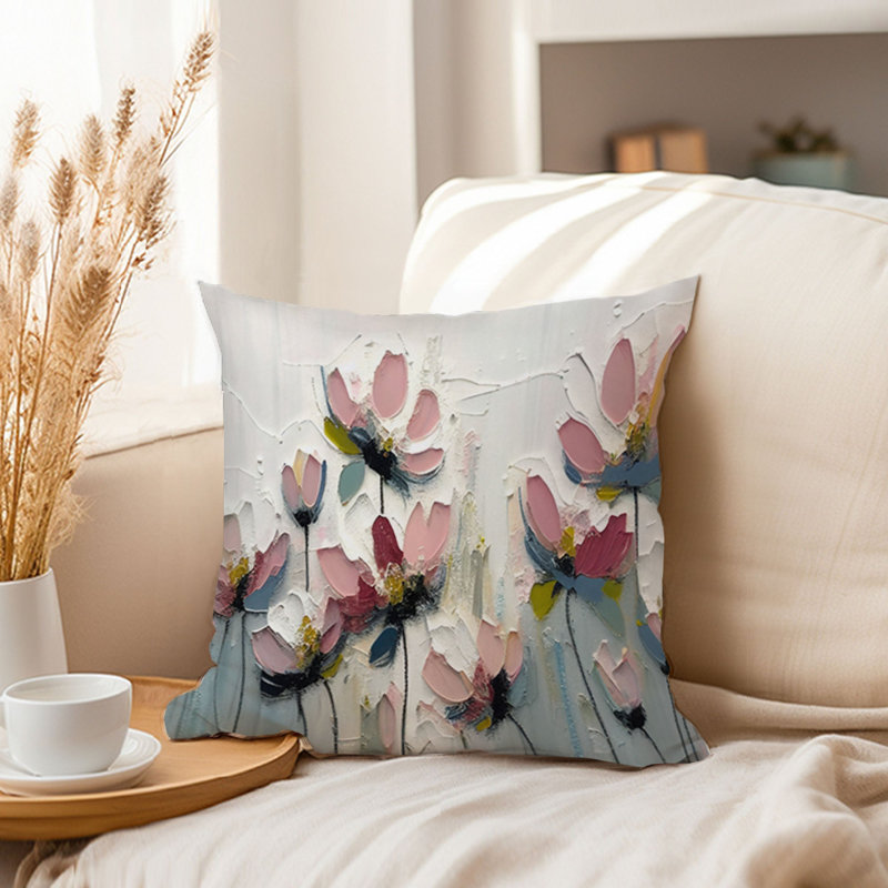 Floral Pink Flowers Transitional, 16"H x 16"W