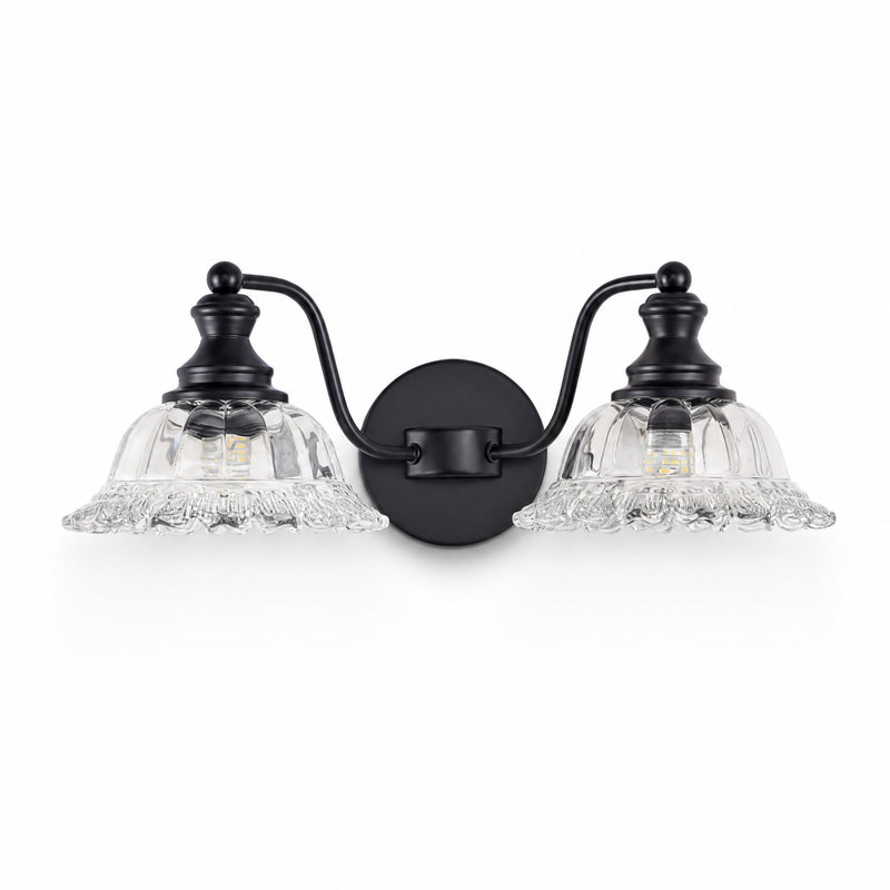 Éclairage de meuble-lavabo rétro noir mat, Noir mat, Clair, Deux lumières