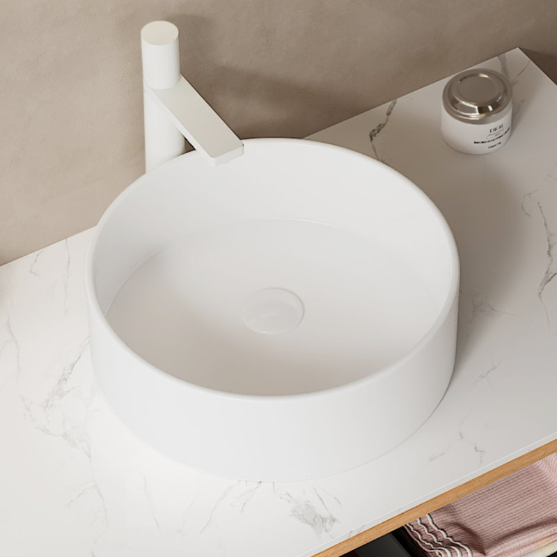 14'' Bathroom Sink, Round Vessel Ceramic Basin Without Faucet, No Cabinet