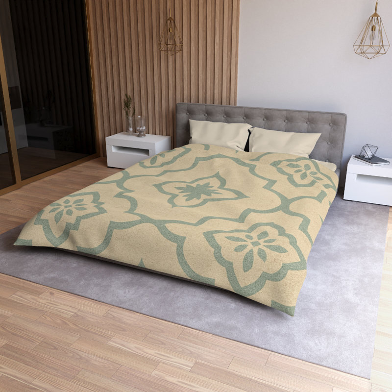 Microfiber Duvet Cover Boho Style, Design 33, Queen Duvet Cover, Cream