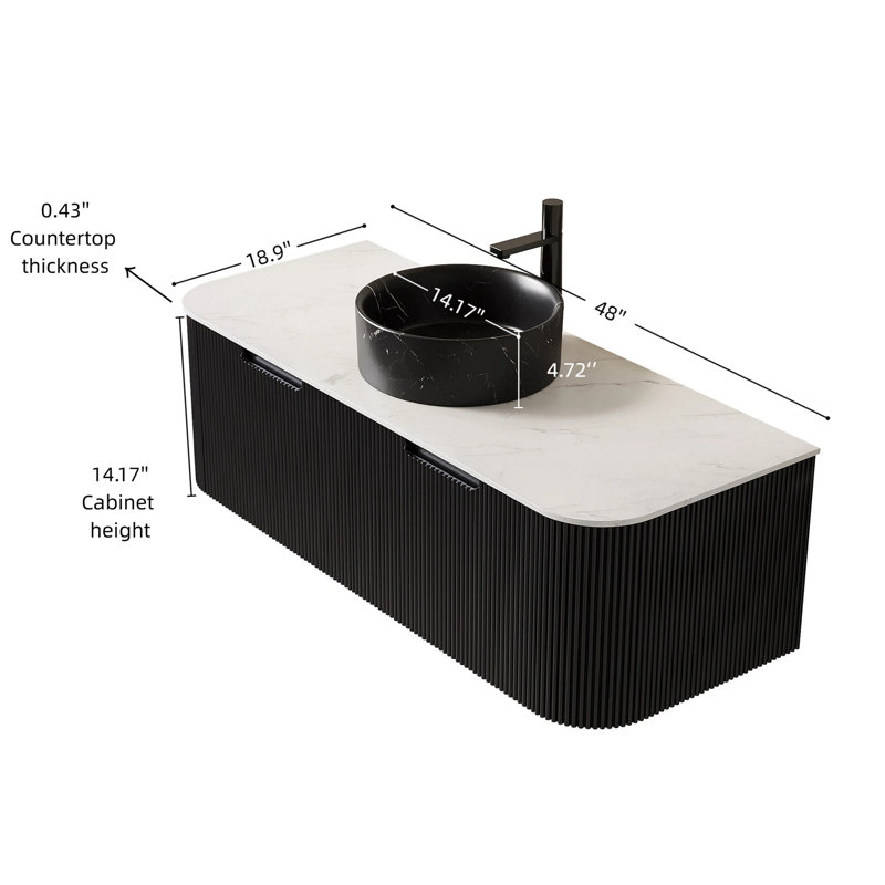Meuble-lavabo 48 po, Black/Carrara White