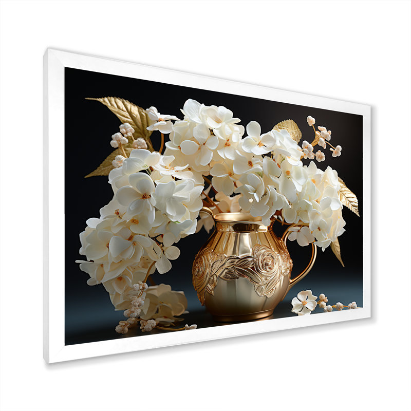 «Baroque Hydrangea» blanc et or V - Hydrangea, reproduction d'art sur toile encadrée, H 12 po x l 20 po x P 1 po
