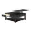 Table basse à plateau relevable en bois gris anthracite avec tiroir de rangement et tablettes ouvertes pour des salons confortables