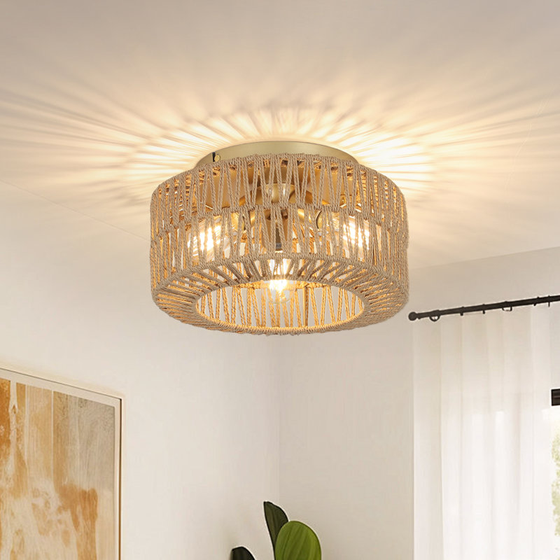 Plafonnier encastré en rotin 3 lumières 