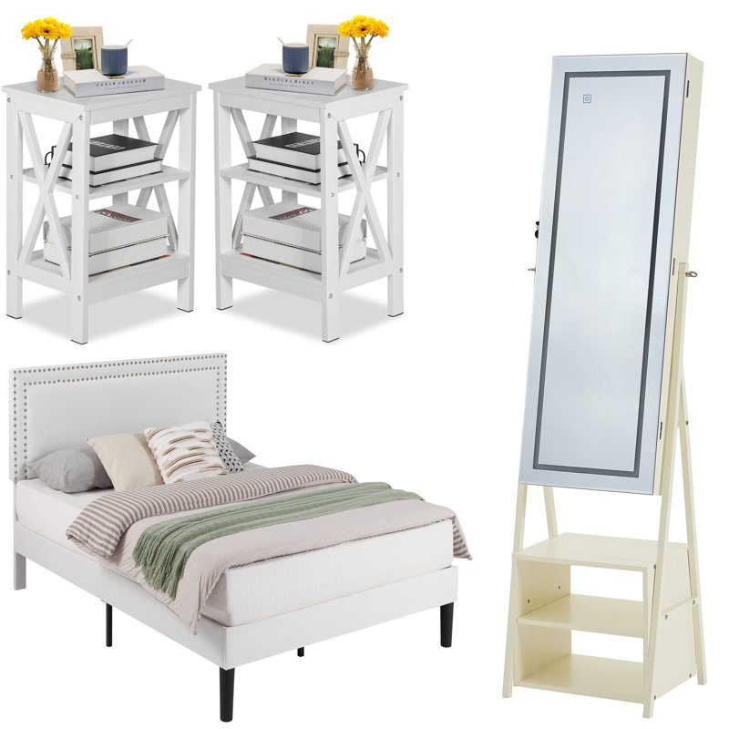 Ensemble de chambre avec lit plateforme 4 pièces Hiebo, Double