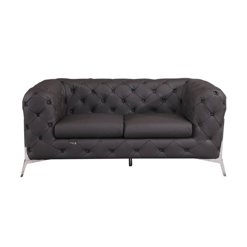 Causeuse rembourrée en cuir 100% italien Global United, Brun