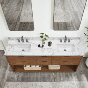 73" W Quartz Stone Vanity Top With Rectangular Undermount Sink And 4" Backsplash