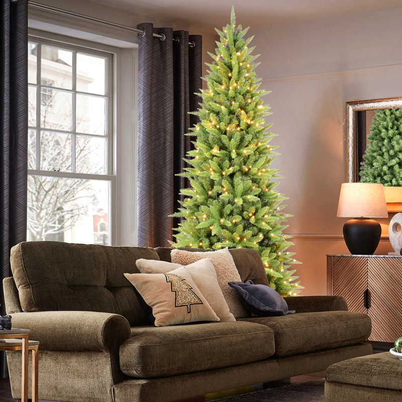 Slim Christmas Tree With Warm White Led Lights, Space-Saving Hinged Design, Easy Setup, Sturdy Metal Stand – Realistic Pencil Tree For Small Spaces