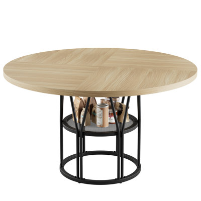 47 Inch Round Dining Table for 4-6 People with Storage Shelf, Kitchen Table & Office Desk, Sturdy Metal Frame for Small Space, Natura