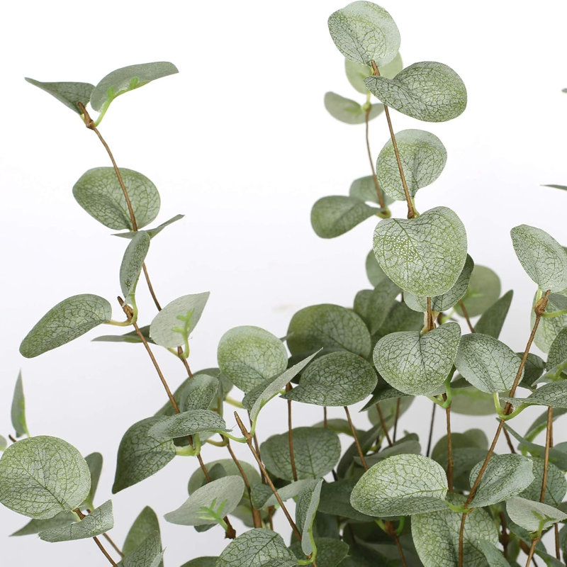 Ensemble de 3 tiges d'eucalyptus artificiel, tiges de verdure réalistes résistantes aux rayons UV de 22,83 po pour la décoration intérieure et extérieure, centre de table de mariage, remplisseurs de vase de table