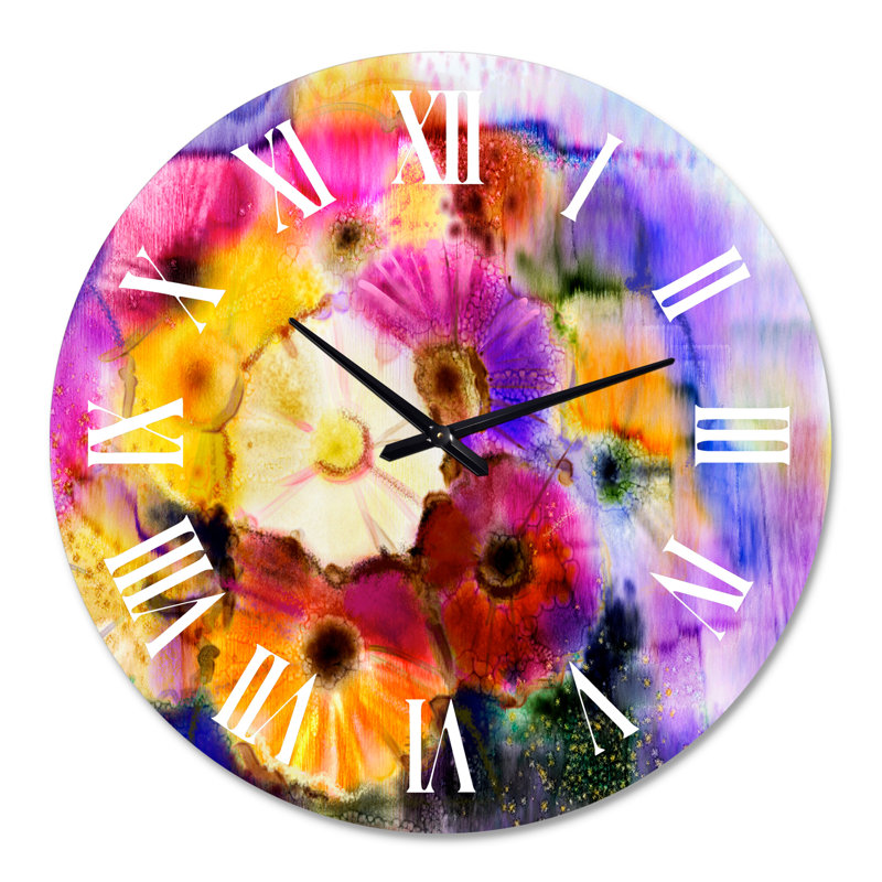 Marguerite dans un bouquet de fleurs peintes à la main - horloge murale traditionnelle, Grand