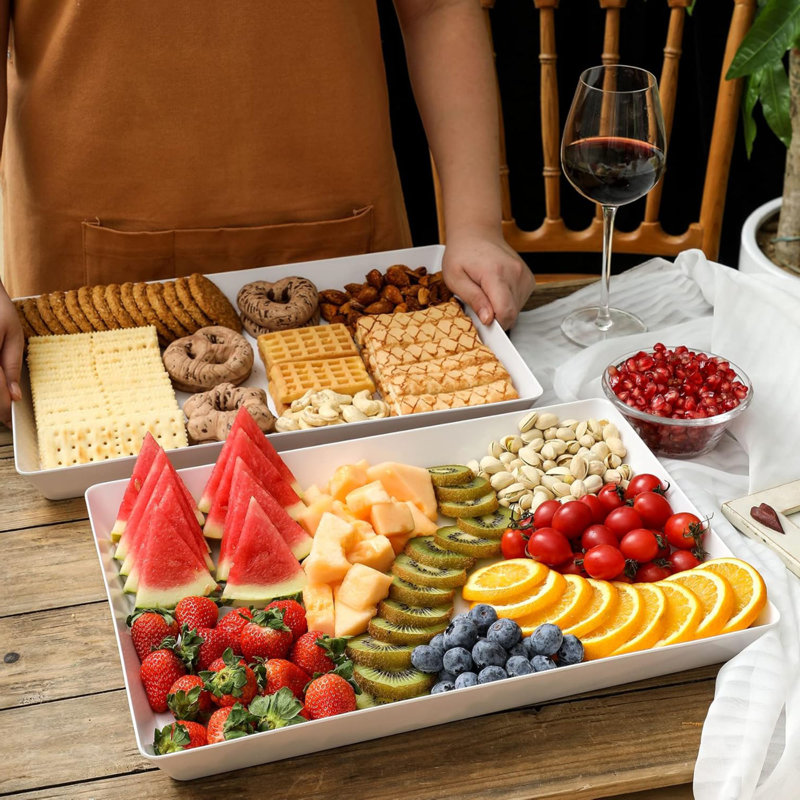4-Pack Plastic 16" x 11" Large White Serving Trays Set