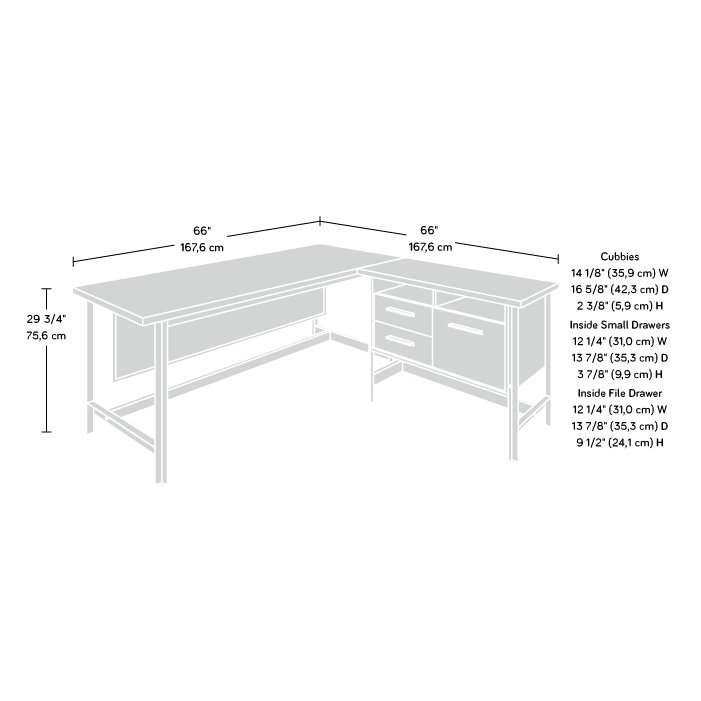 Brown Wood L-Shaped Corner Desk with Drawer and Filing Cabinet
