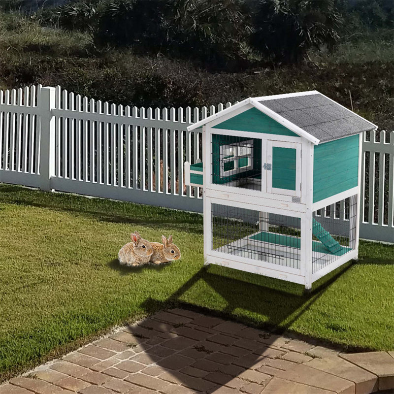 Cage à lapin polyvalente en bois à 2 étages avec des caractéristiques pratiques pour le confort des animaux de compagnie