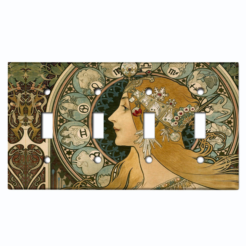 Magnifique plaque murale à 4 interrupteurs à bascule Art Nouveau