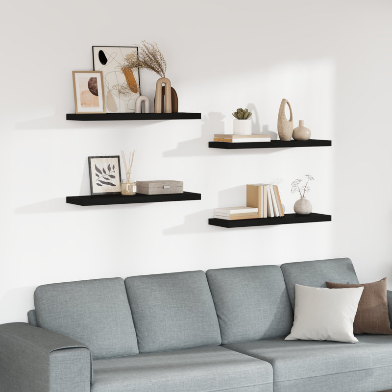 Wall Shelf  Wall Mounted Display Shelf for Photo Frame Set of 4, Black, 1.5" H x 31.5" W x 9.3" D