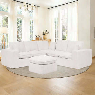 Masir Oversized Modular Sectional Sofa with Movable Ottoman, Comfy White Boucle Upholstery,2 Throw Pillows Included