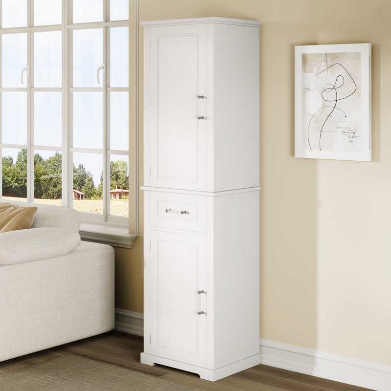 Freestanding Bathroom Storage Cabinet with 2 Different Size Doors and Adjustable Shelf, Black