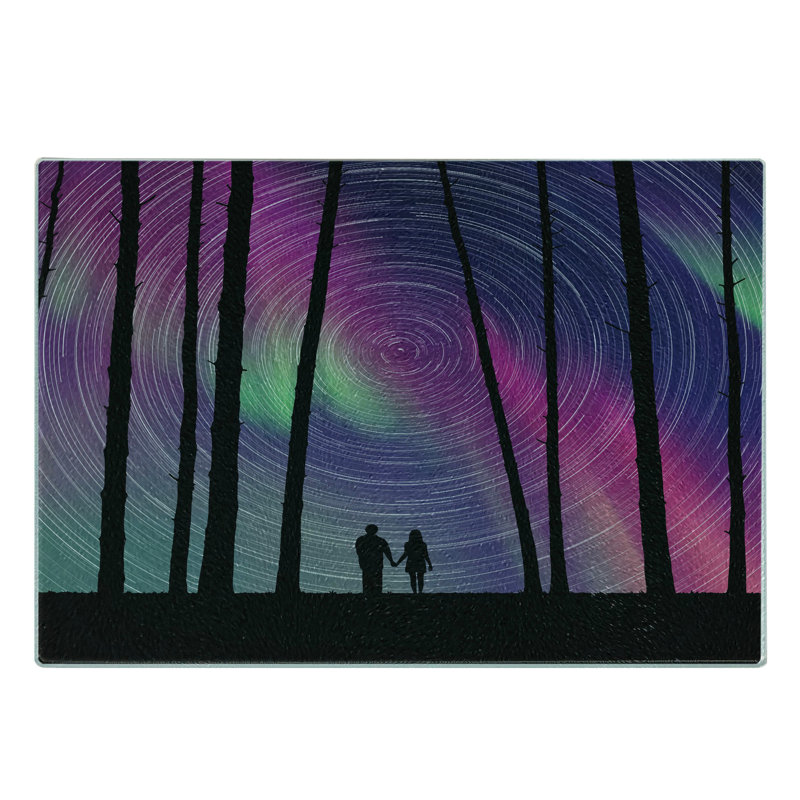 Multicolore Ambesonne, femme abstraite, planche à découper en verre trempé, scène de forêt cosmique, gris anthracite
