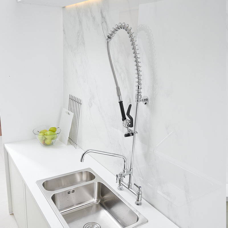 Robinet de cuisine rétractable à poignée double avec accessoires, Chrome poli