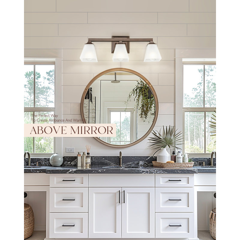 3 - Light Dimmable Farmhouse Vanity Light, Frosted White Square Glass, Oil-Rubbed Bronze Finish
