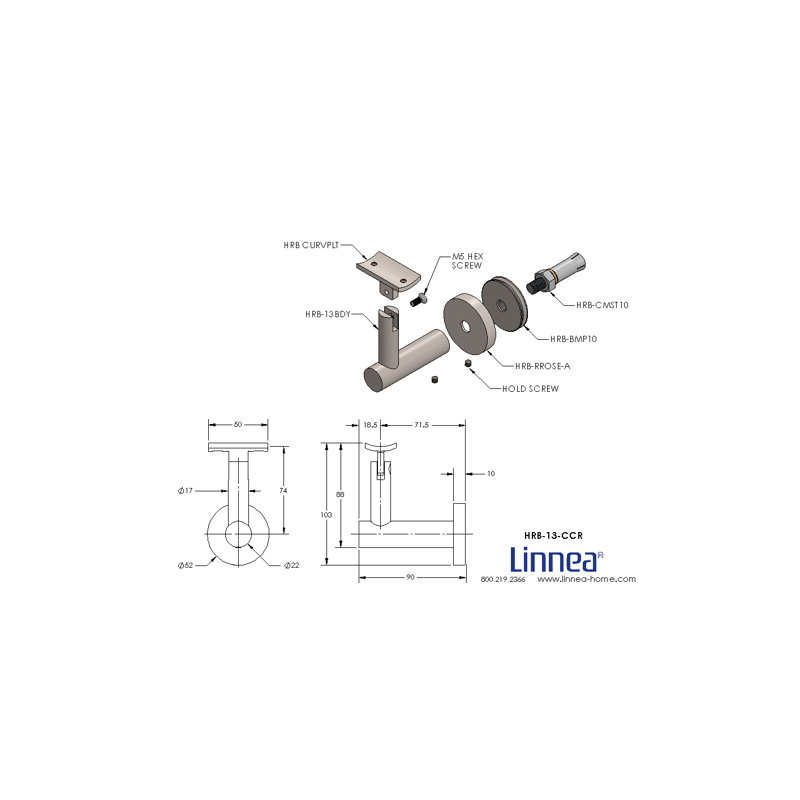 Support de main courante en béton avec rosette ronde et plaque incurvée, Acier inoxydable satiné