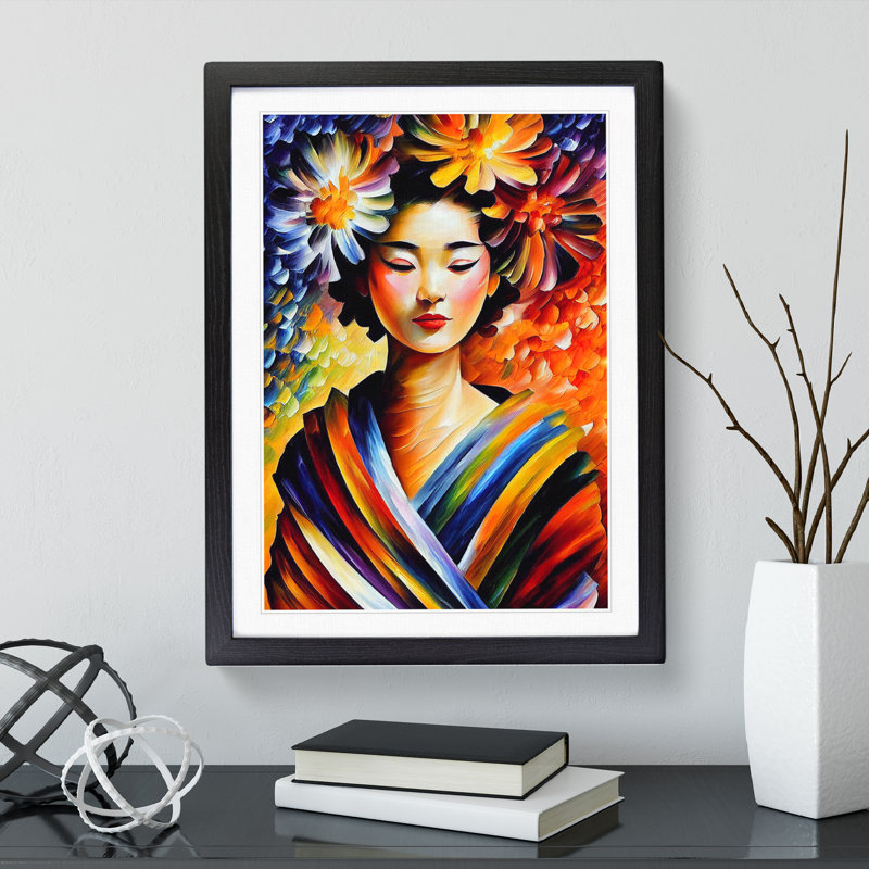 Portrait Of A Geisha No.8 - Single Picture Frame Painting, 34cm H x 25cm W x 2cm D, Black Framed
