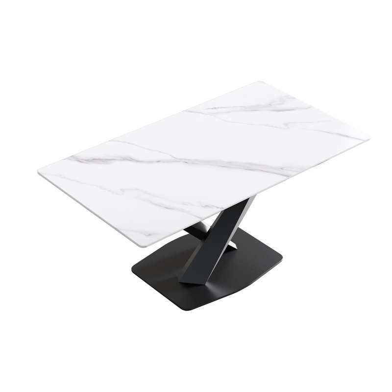 Table de salle à manger Sintered Stone, Noir, Blanc, H 29,53 po x L 70,9 po x l 35,4 po
