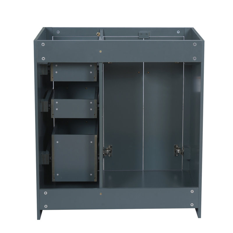 Ensemble de meuble-lavabo autoportant avec cadre en bois massif 30 po, 3 tiroirs et portes à fermeture douce, Bleu