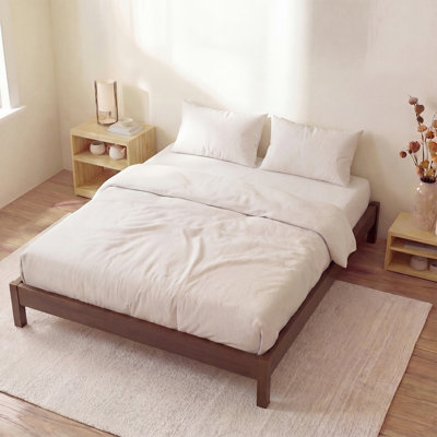 Solid Wood Signature Platform Bed, Queen, Walnut Finish, No Box Spring Needed, Easy Assembly