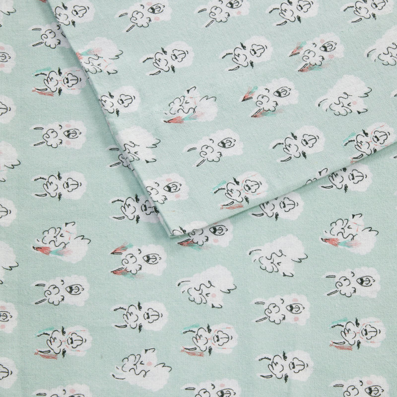 Gray Sloth Print Twin Cotton Flannel Sheet Set