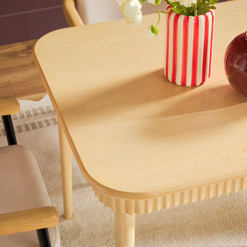 Aleric 71" Modern Fluted Easy Assembly Rectangle Solid Oak Wood Dining Table For 6 , Coastal Oak